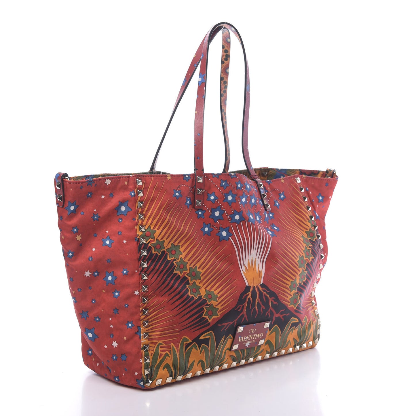 Canvas Enchanted Wonderland Medium Rockstud Reversible Tote Rosso