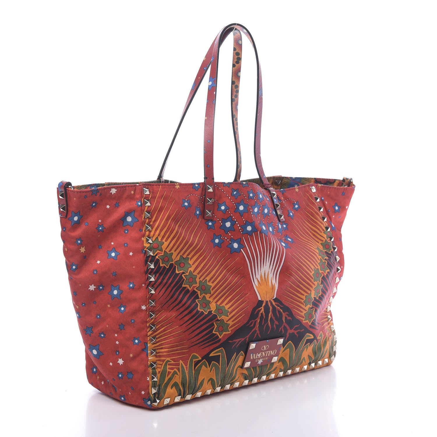 Valentino Garavani Canvas Enchanted Wonderland Medium Rockstud Reversible Tote Rosso 4 of 15