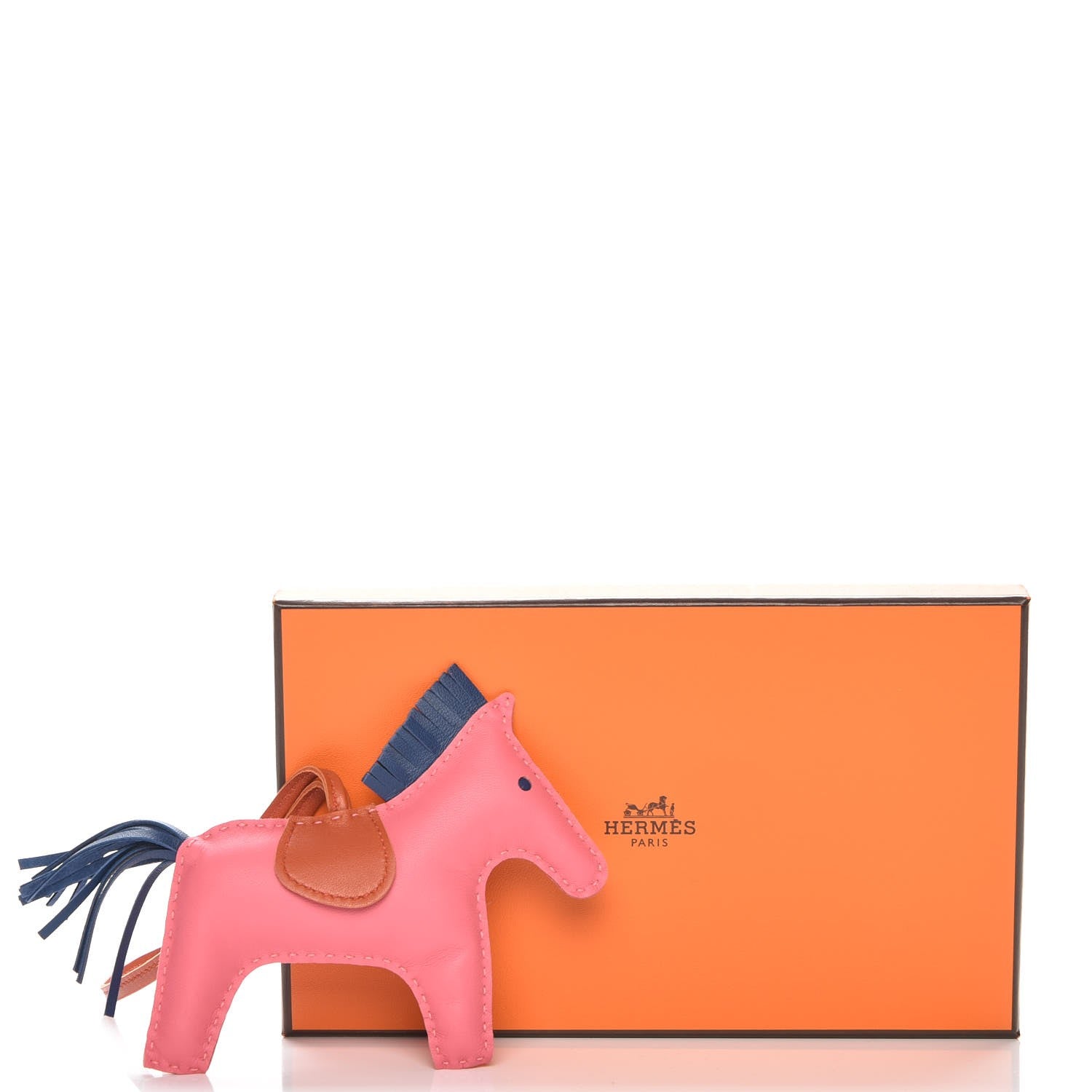 Hermes Milo Lambskin Grigri Rodeo Bag Charm MM Rose Azalee Cornaline Bleu De Malte 4 of 4