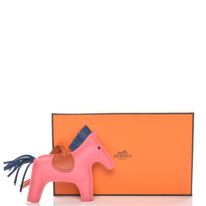 Hermes Milo Lambskin Grigri Rodeo Bag Charm MM Rose Azalee Cornaline Bleu De Malte 4 of 4