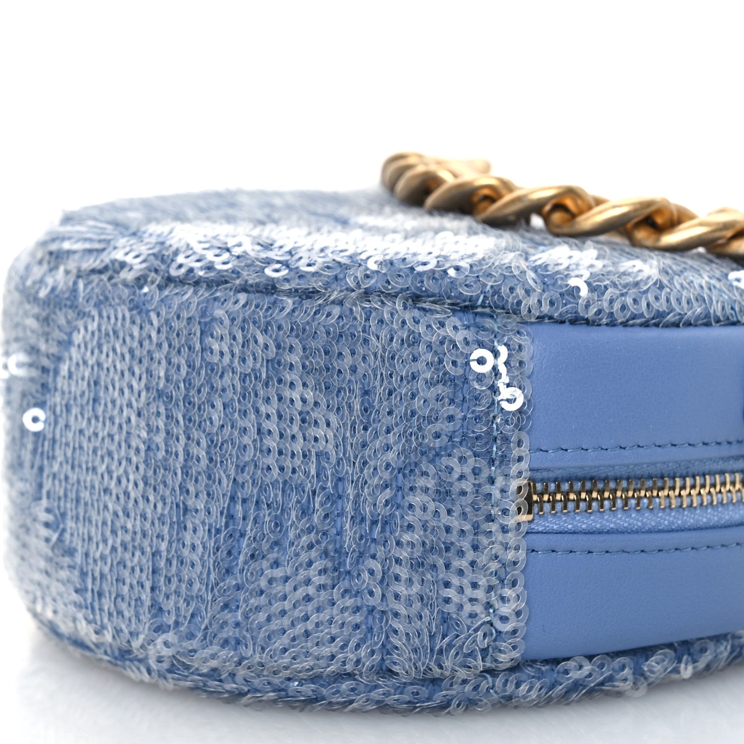 Chanel Sequin Chanel 19 Round Clutch With Chain Light Blue 10 of 10