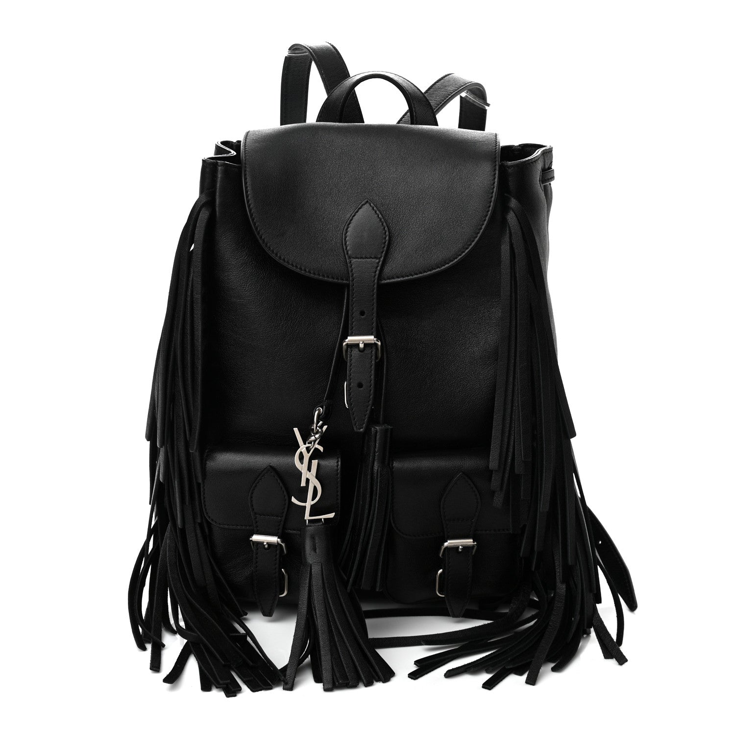 Saint Laurent Calfskin Fringe Festival Backpack Black 1 of 9