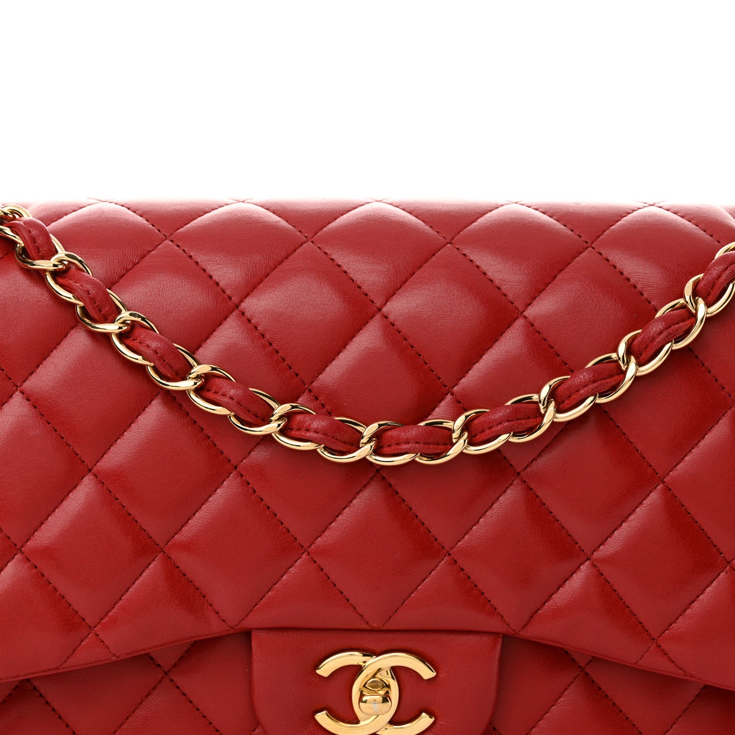 Lambskin Quilted Jumbo Double Flap Red