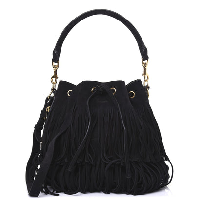 Saint Laurent Suede Calfskin Medium Emmanuelle Fringe Bucket Bag Black 1 of 14