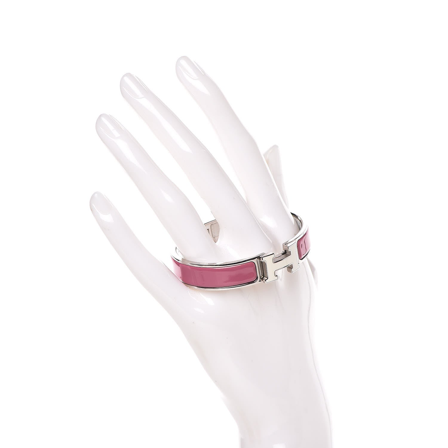Hermes Enamel Narrow Clic Clac H Bracelet PM Rose Velours White 2 of 4