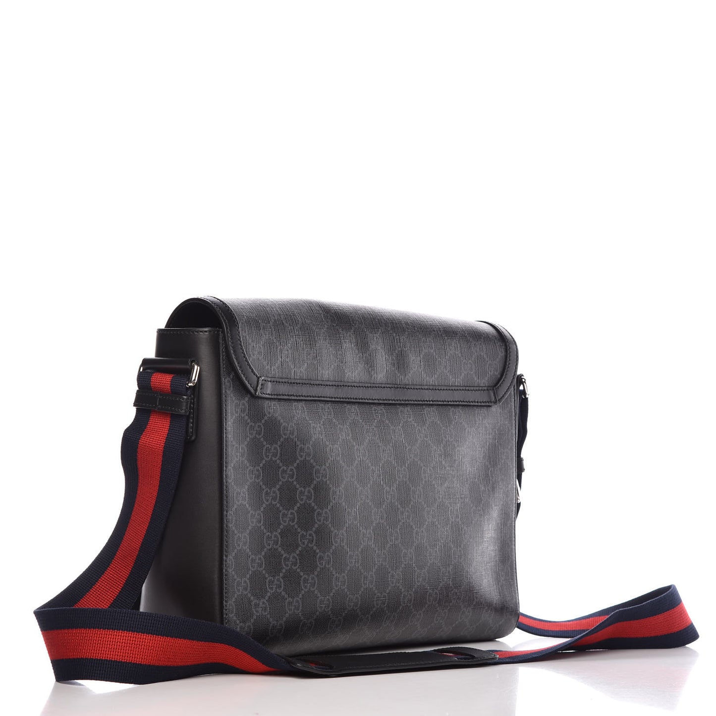 GG Supreme Monogram Web Flap Messenger Bag Black Grey
