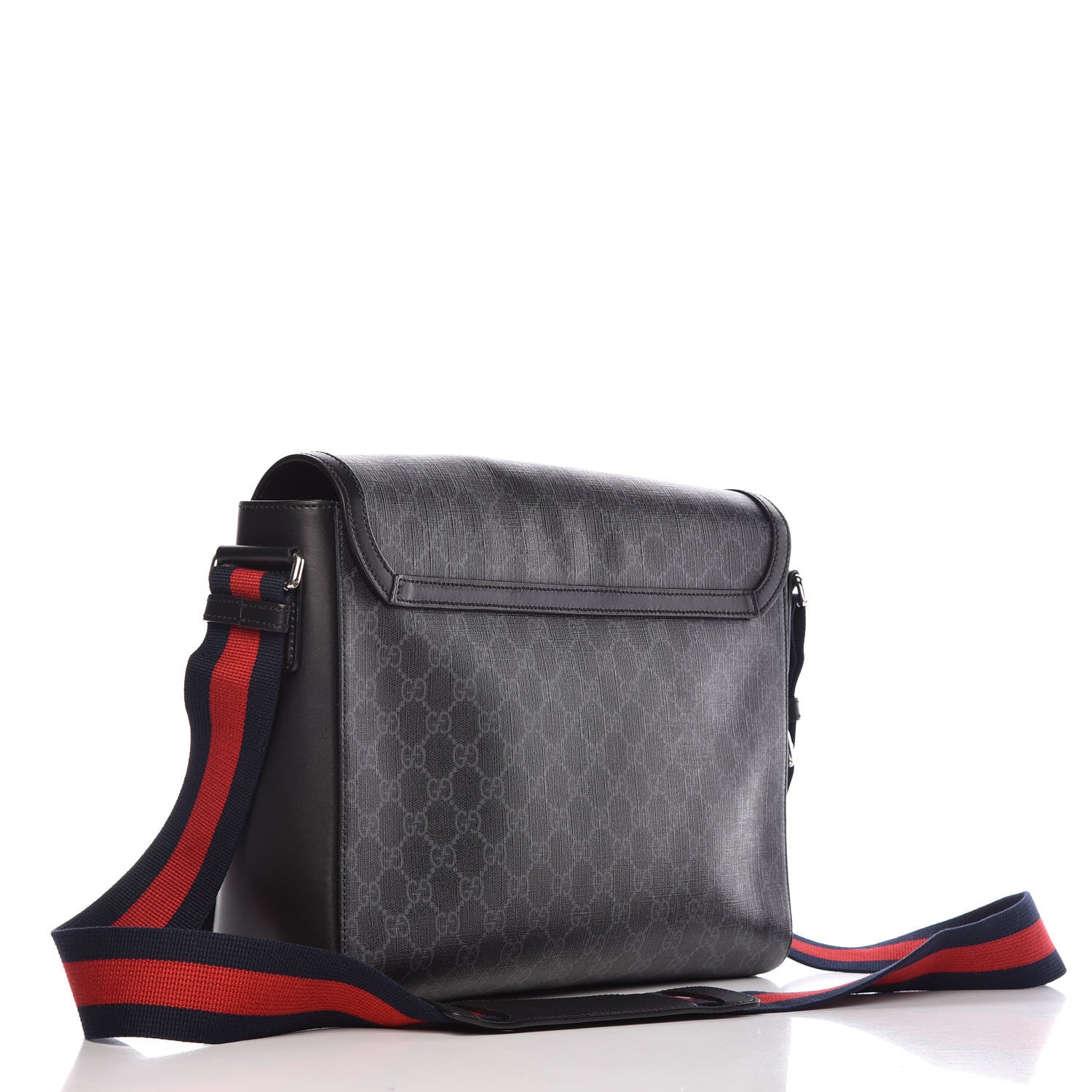 Gucci GG Supreme Monogram Web Flap Messenger Bag Black Grey 3 of 13