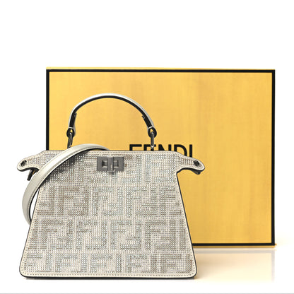 Fendi Iridescent Crystal Vitello Laminato Suede FF Petite Peekaboo I SEE U Satchel Cappuccino 11 of 11