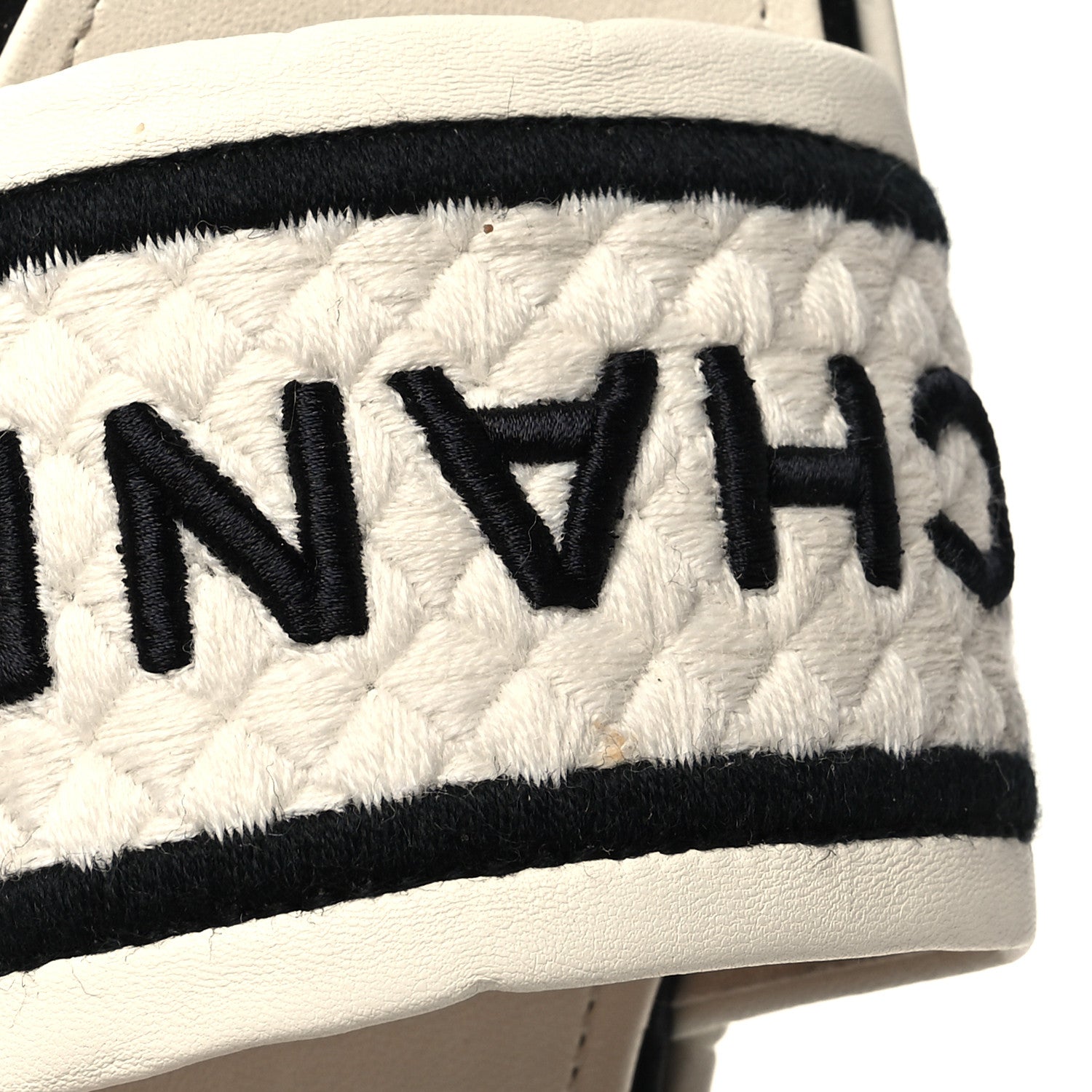 Chanel Lambskin Embroidered Logo Mules 38 Ivory Black 9 of 10