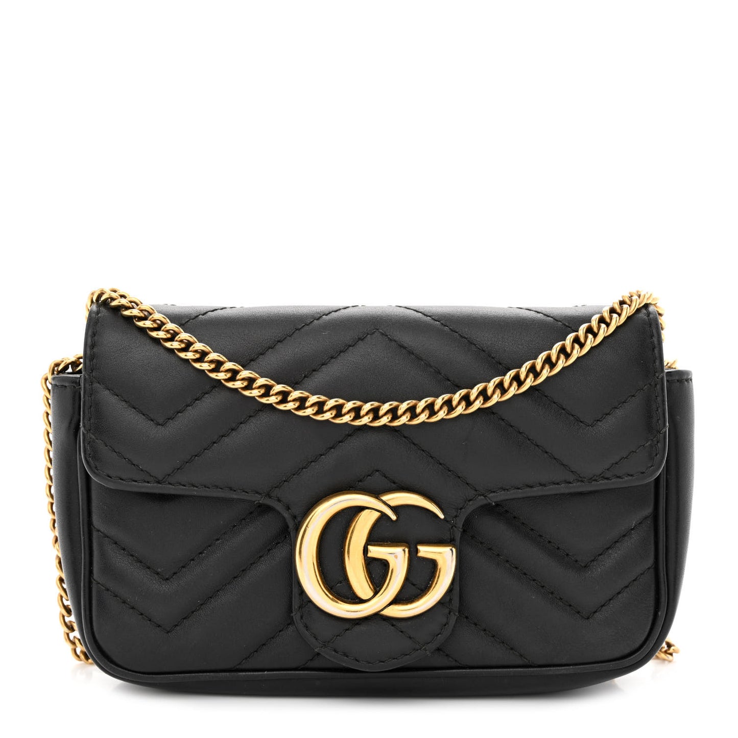 Calfskin Matelasse Super Mini GG Marmont Shoulder Bag Black