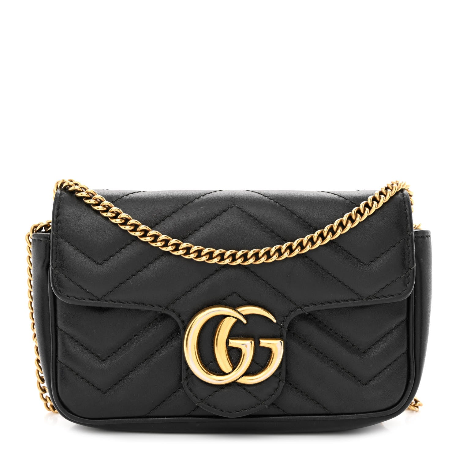 Gucci Calfskin Matelasse Super Mini GG Marmont Shoulder Bag Black 1 of 10