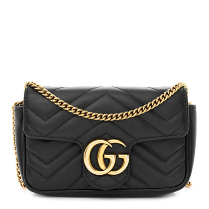 Gucci Calfskin Matelasse Super Mini GG Marmont Shoulder Bag Black 1 of 10