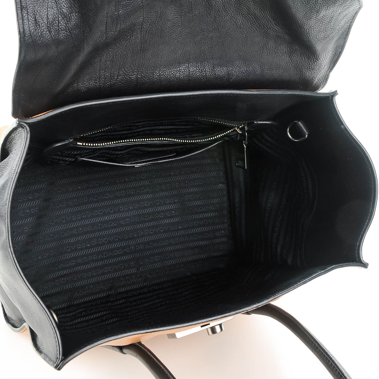 Prada Glace Calf Large Twin Pocket Tote Naturale Black 6 of 10