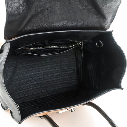 Prada Glace Calf Large Twin Pocket Tote Naturale Black 6 of 10