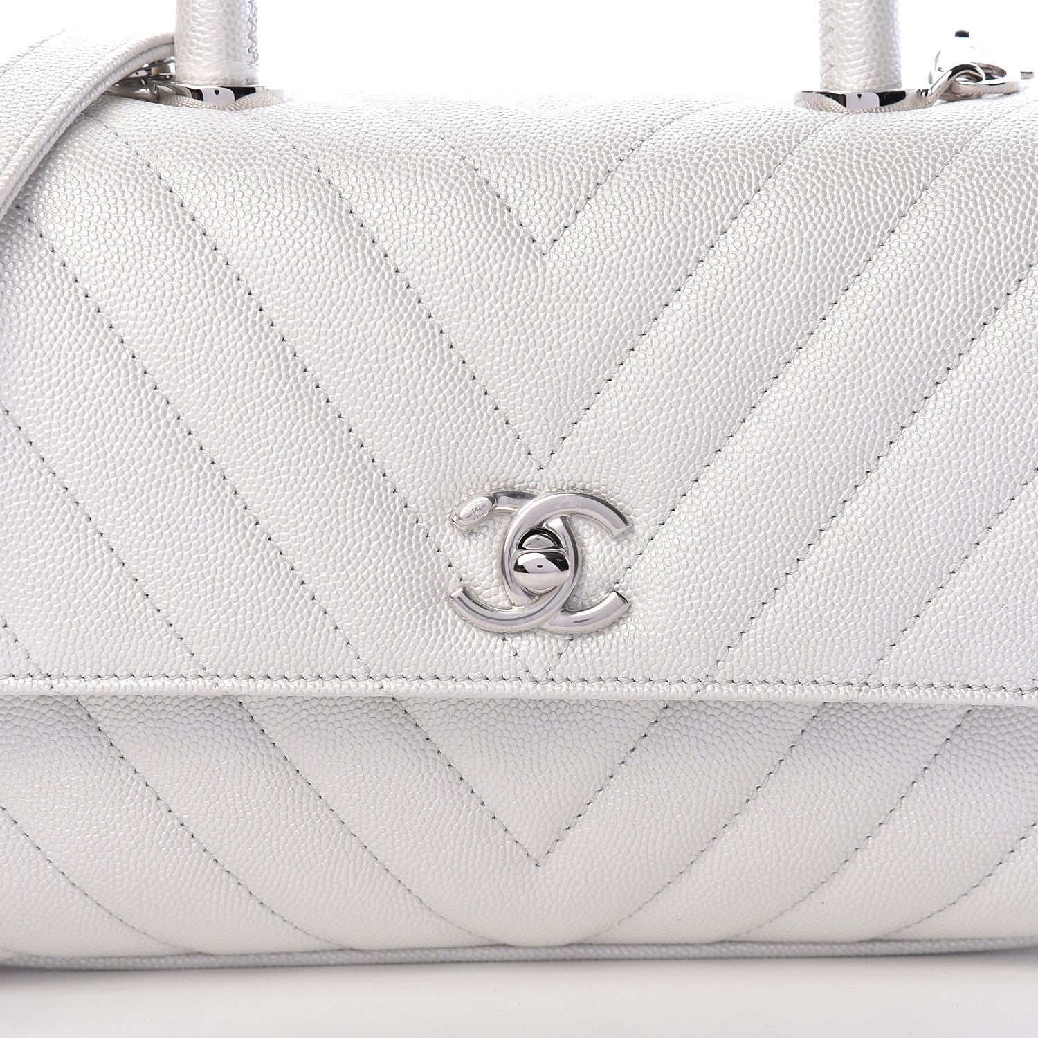 Chanel Iridescent Caviar Chevron Quilted Mini Coco Handle Flap White 10 of 11