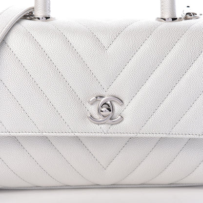 Chanel Iridescent Caviar Chevron Quilted Mini Coco Handle Flap White 10 of 11