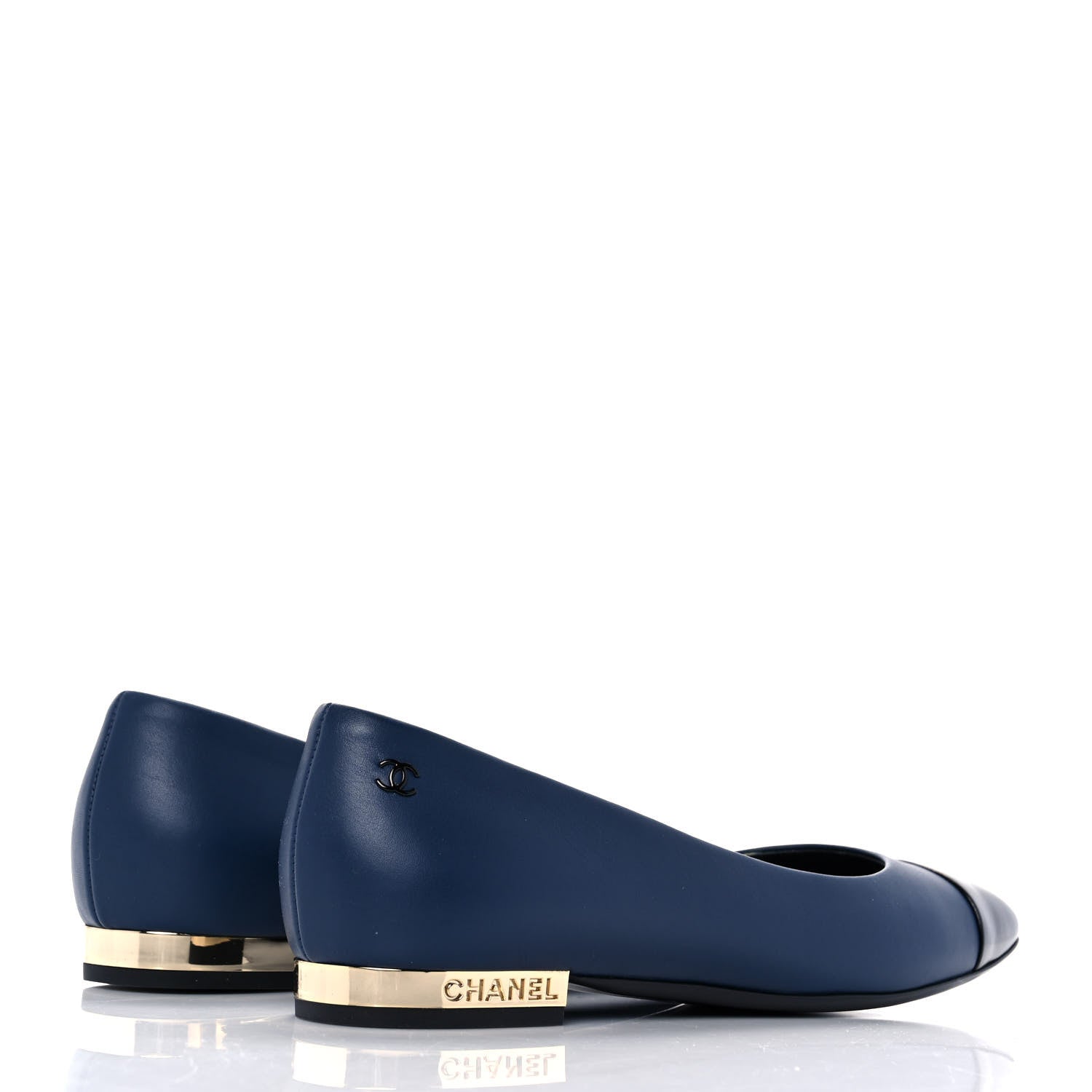 Chanel Crumpled Calfskin Cap Toe Ballerina Flats 36 Navy Black 4 of 9