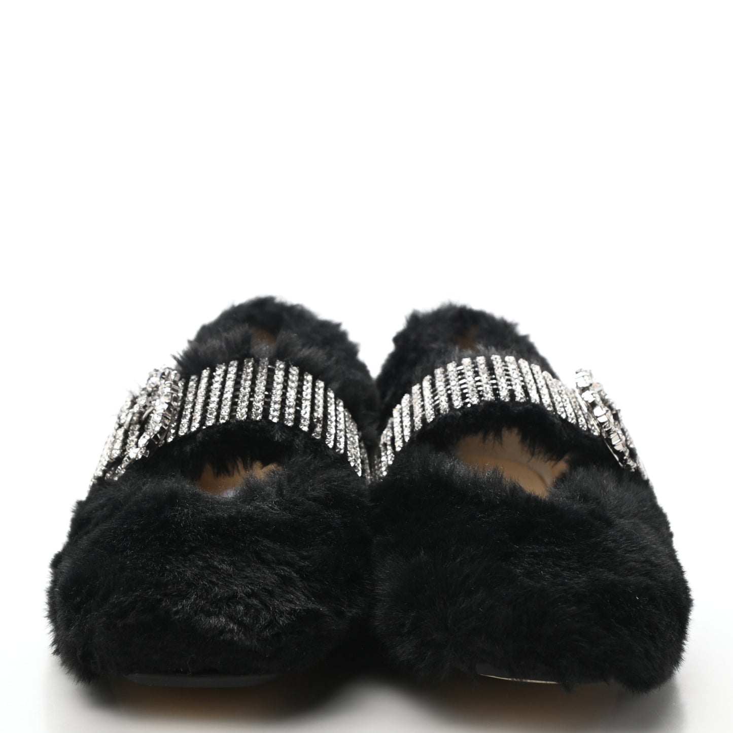 Faux Fur Crystal Krista Flats 38.5 Black