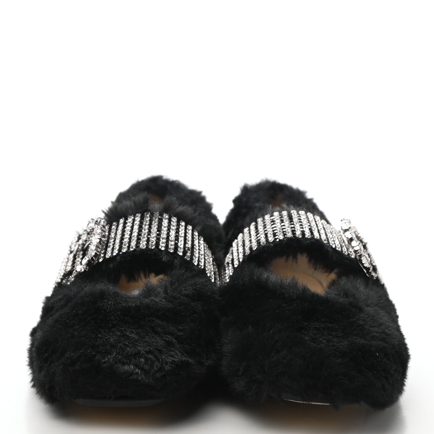 Jimmy Choo Faux Fur Crystal Krista Flats 38.5 Black 2 of 8