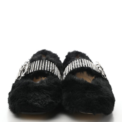 Jimmy Choo Faux Fur Crystal Krista Flats 38.5 Black 2 of 8