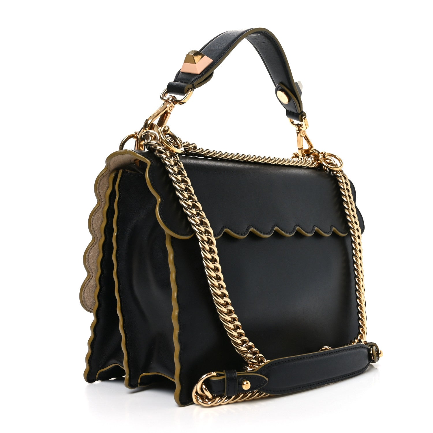 Fendi Vitello Liberty Scalloped Studded Kan I Shoulder Bag Black 3 of 9