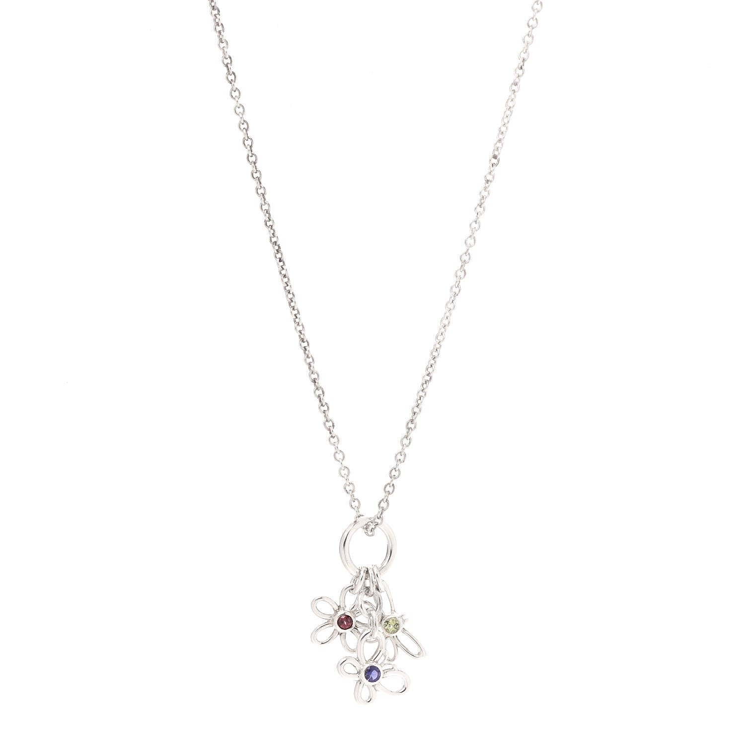 Tiffany Sterling Silver Peridot Iolite Garnet Butterfly Flower Dragonfly Pendant Necklace 1 of 6