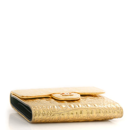Chanel Metallic Calfskin Crocodile Embossed Cocodile Compact Flap Wallet Gold 4 of 10