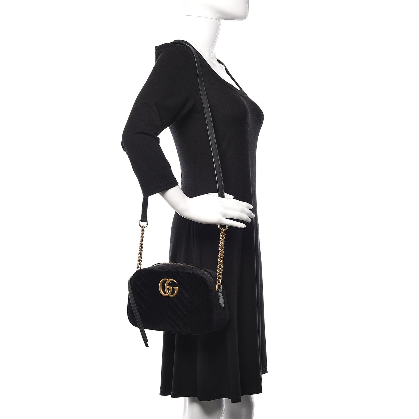 Velvet Matelasse Small GG Marmont Chain Shoulder Bag Black