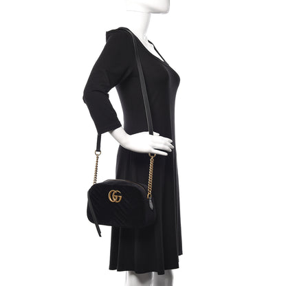 Gucci Velvet Matelasse Small GG Marmont Chain Shoulder Bag Black 2 of 11