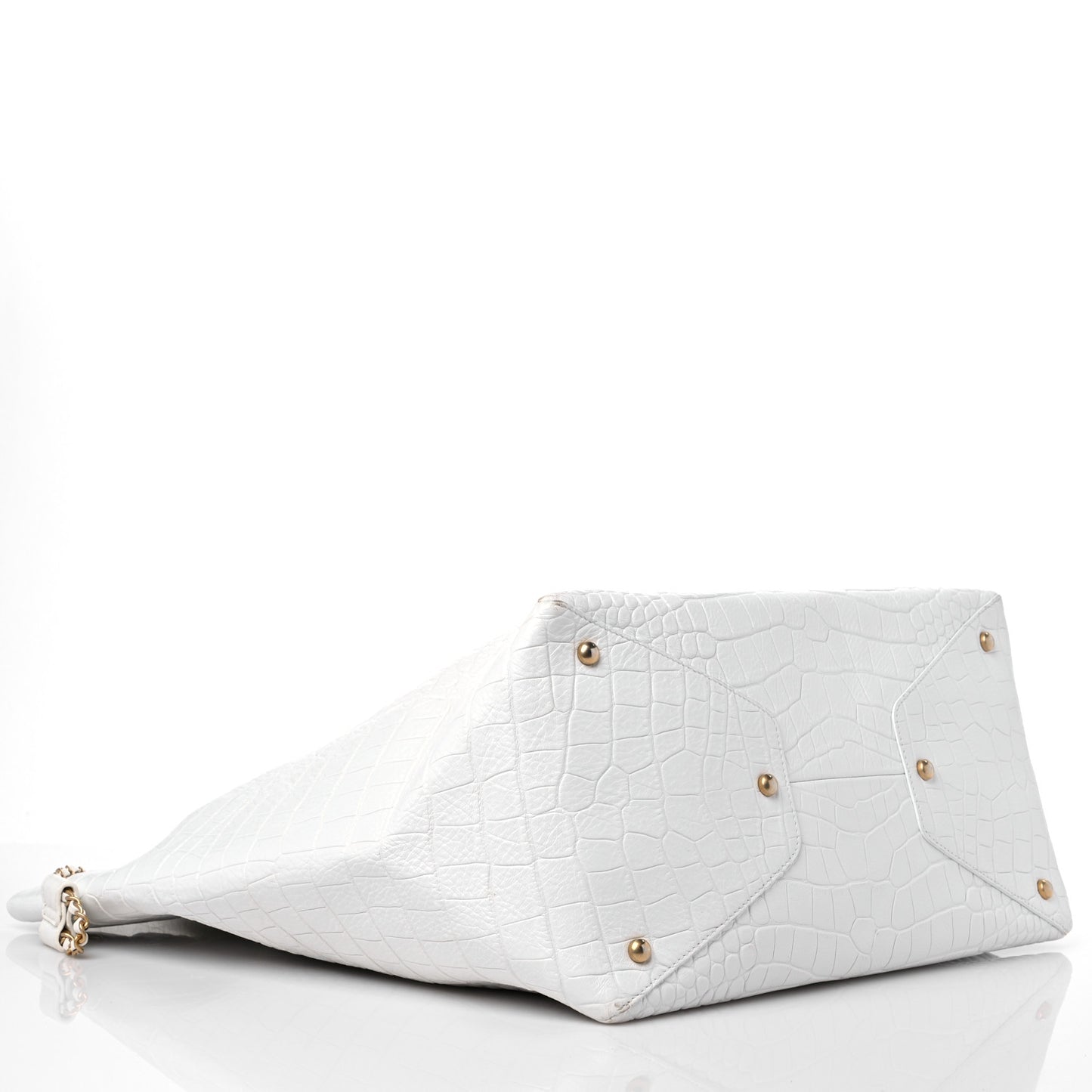 Calfskin Crocodile Embossed Cocodile Shopping Tote White
