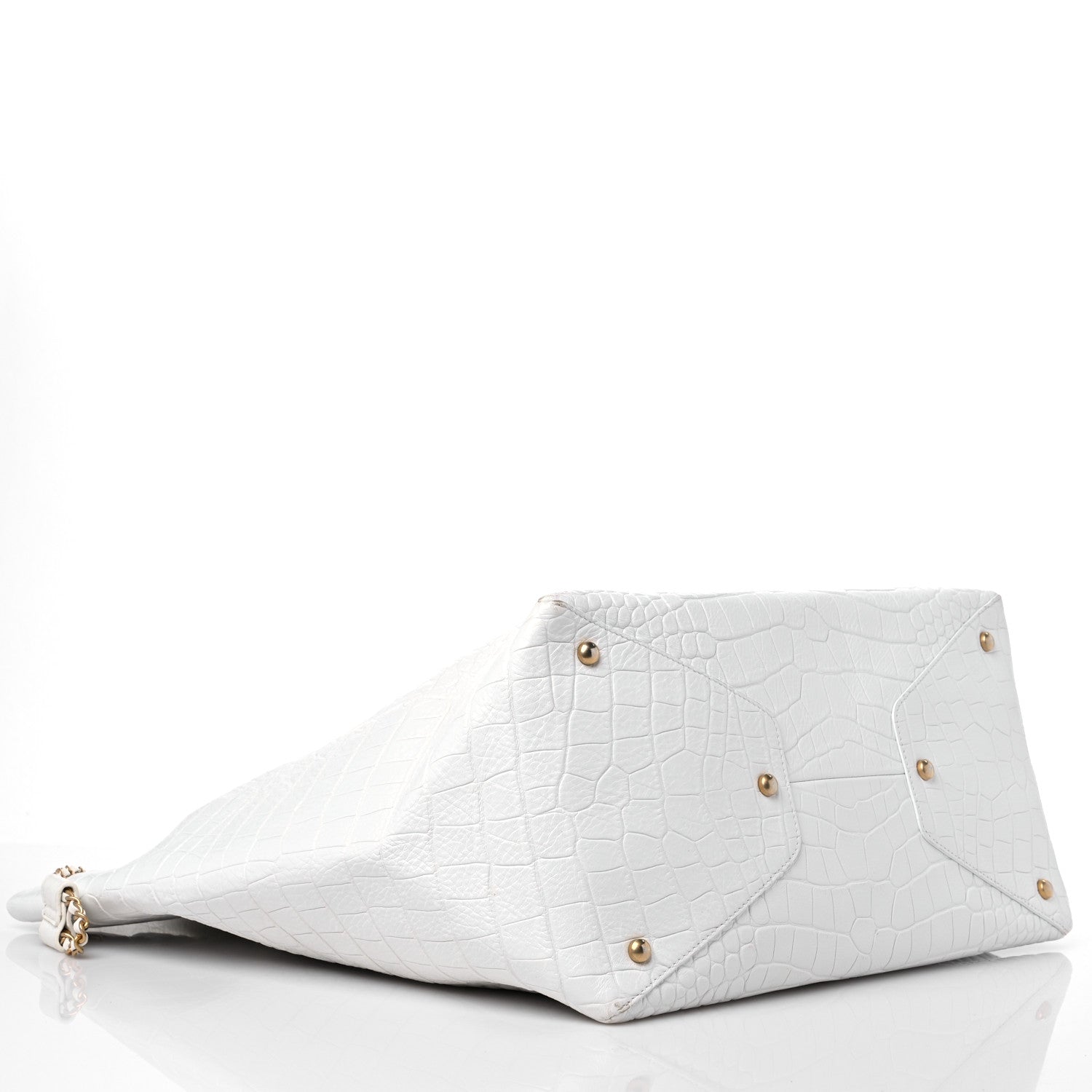 Chanel Calfskin Crocodile Embossed Cocodile Shopping Tote White 4 of 17