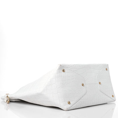Chanel Calfskin Crocodile Embossed Cocodile Shopping Tote White 4 of 17