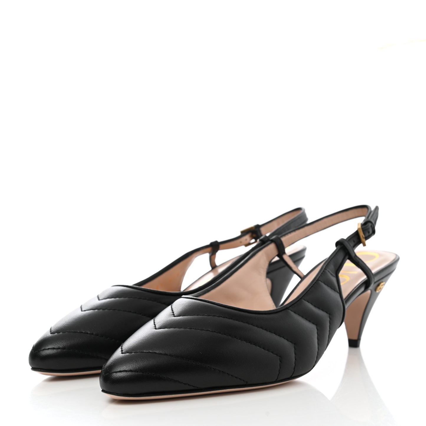 Nappa Charlotte Chevron Matelasse Double G 75mm Slingback Pumps 38.5 Black