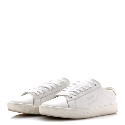 Saint Laurent Calfskin Snakeskin Embroidered Court Classic Sneakers 38.5 Panna 4 of 10