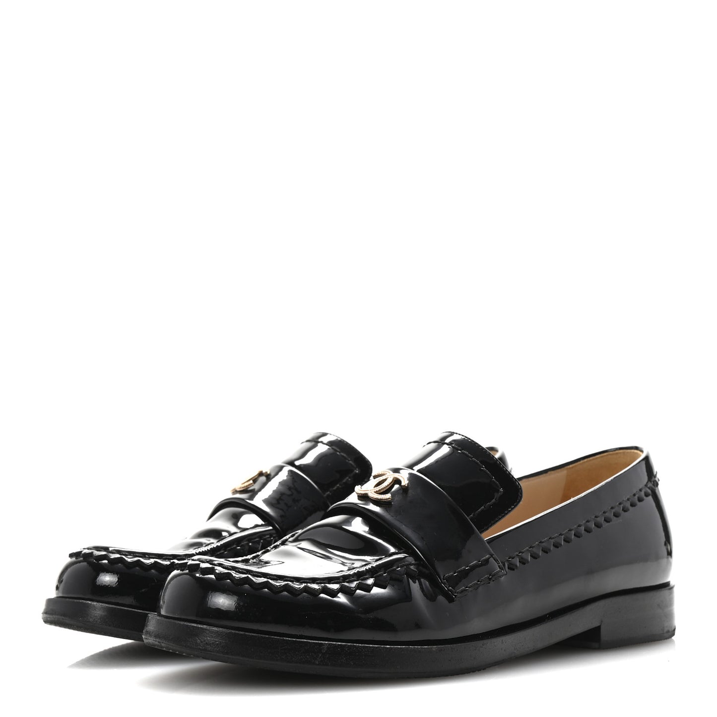Patent Calfskin CC Mocassin Loafers 37.5 Black