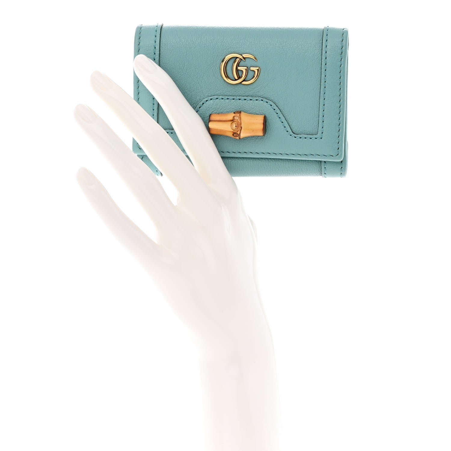 Gucci Wonka Grain Calfskin Diana Tri-Fold Wallet Dusty Azure 2 of 11