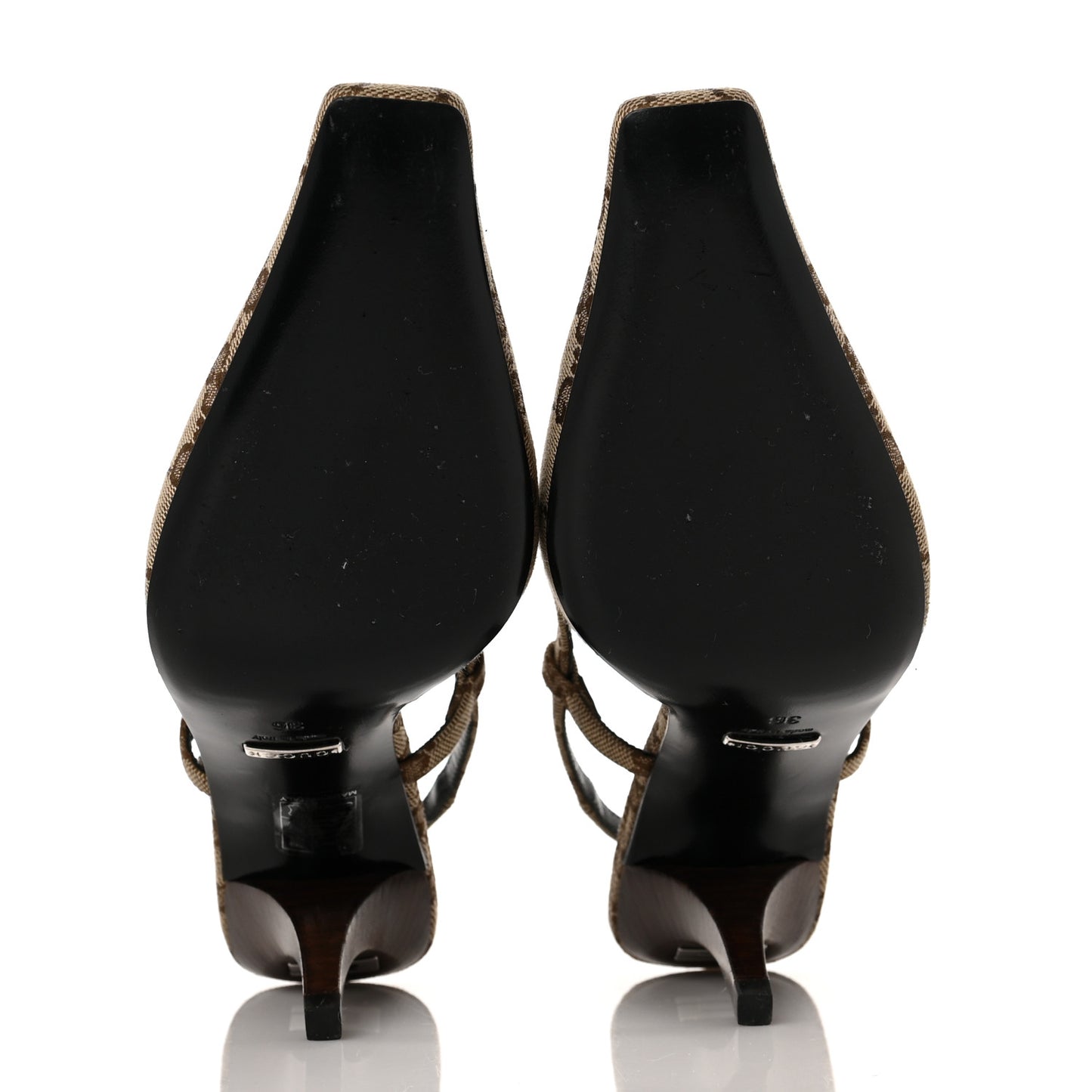 Monogram Malga Kid Square G 75mm Slingback Pumps 36 Beige Ebony New Acero