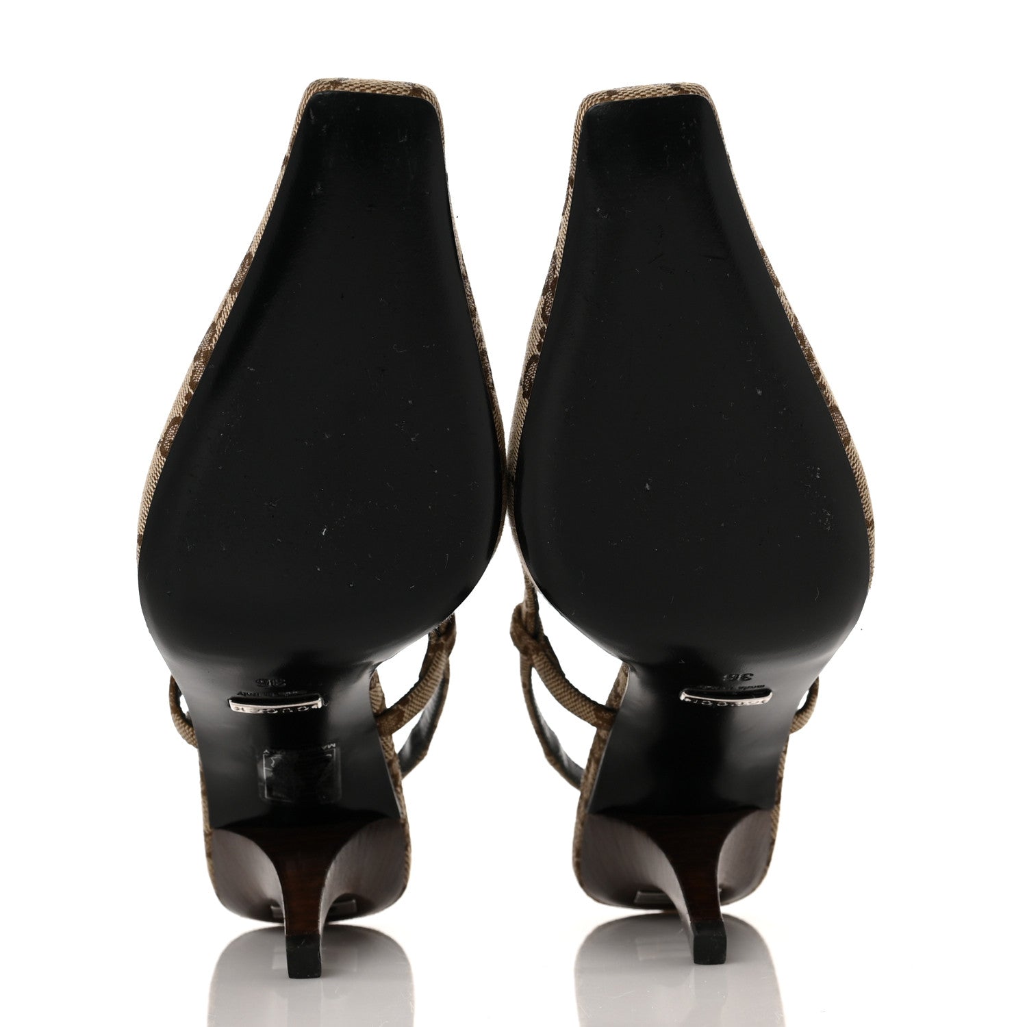 Gucci Monogram Malga Kid Square G 75mm Slingback Pumps 36 Beige Ebony New Acero 5 of 8
