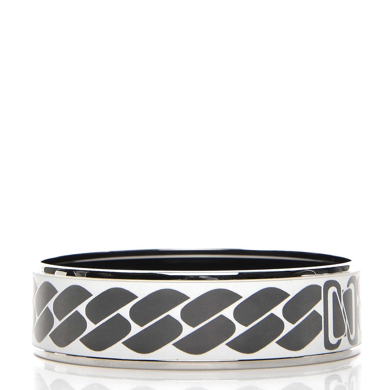 Hermes Enamel Printed Wide Clic C'est Noue Bracelet 70 Blanc Platine 3 of 5