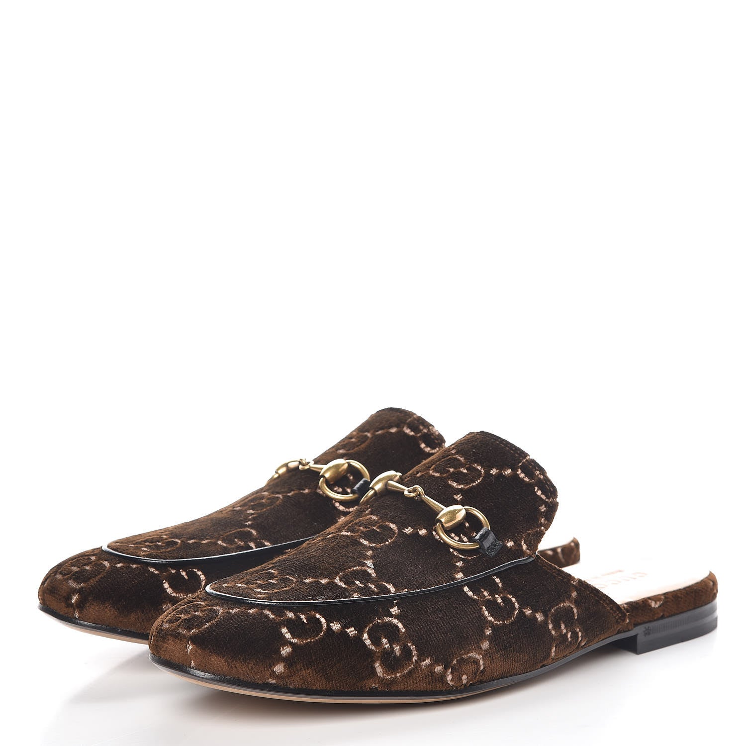 Gucci Velvet GG Monogram Mens Princetown Slippers 8 Brown 3 of 9