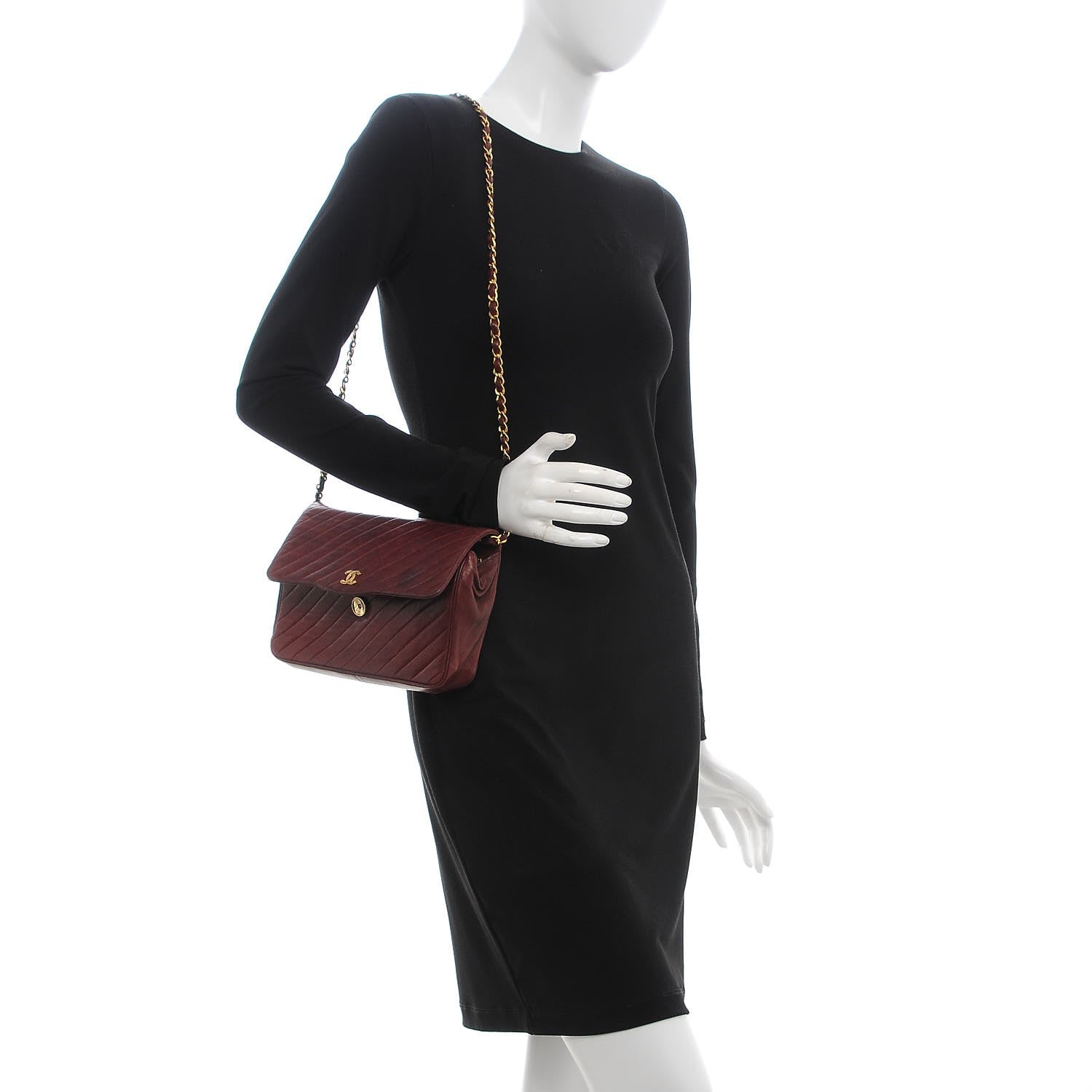 Chanel Lambskin Diagonal Quilted Small Single Flap Dark Red 2 of 11