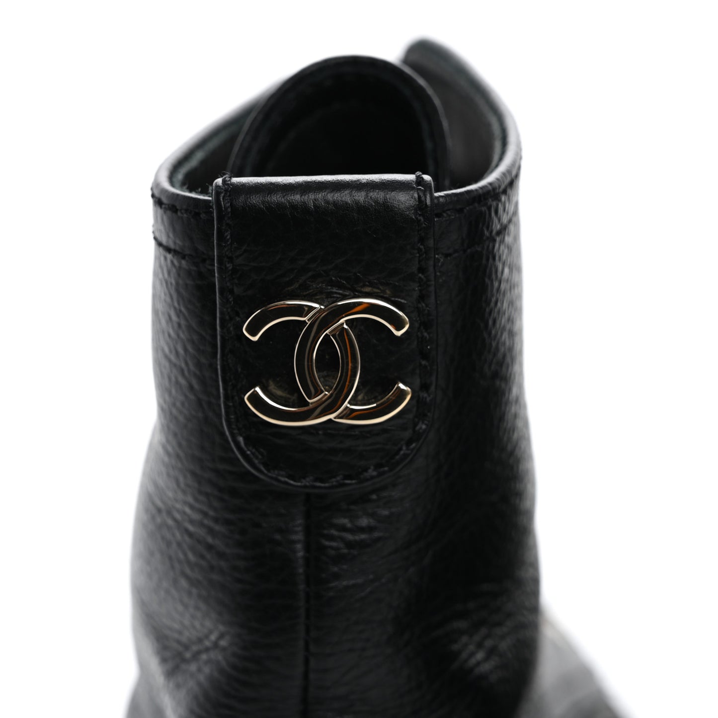 Grained Calfskin Shiny Calfskin CC Lace Up Combat Boots 40 Black