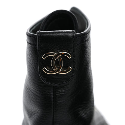 Chanel Grained Calfskin Shiny Calfskin CC Lace Up Combat Boots 40 Black 10 of 14