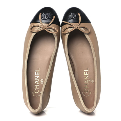 Chanel Lambskin Cap Toe CC Ballerina Flats 36 Beige Black 2 of 9