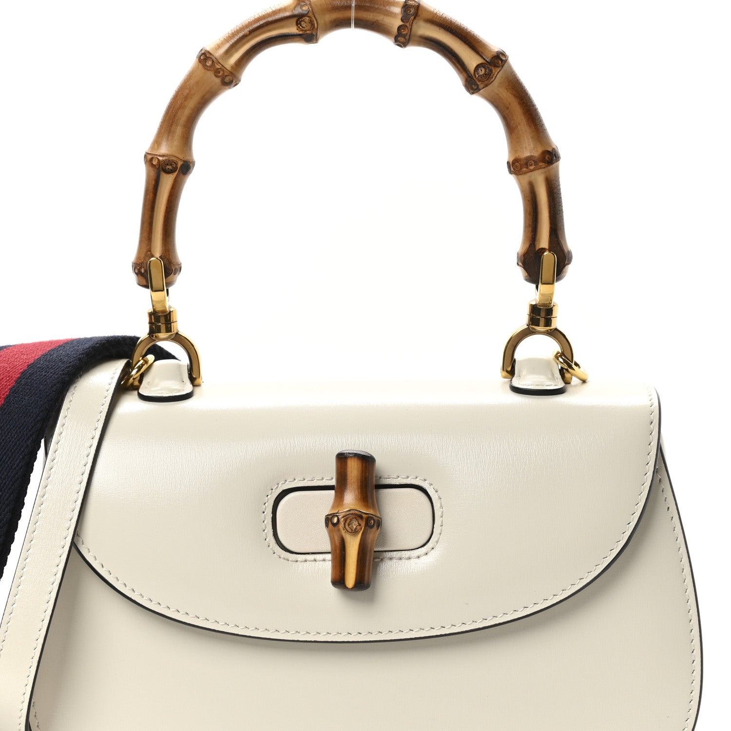Gucci Boarded Dyana Lux Calfskin Web Small Bamboo 1947 Top Handle Bag Mystic White 9 of 11
