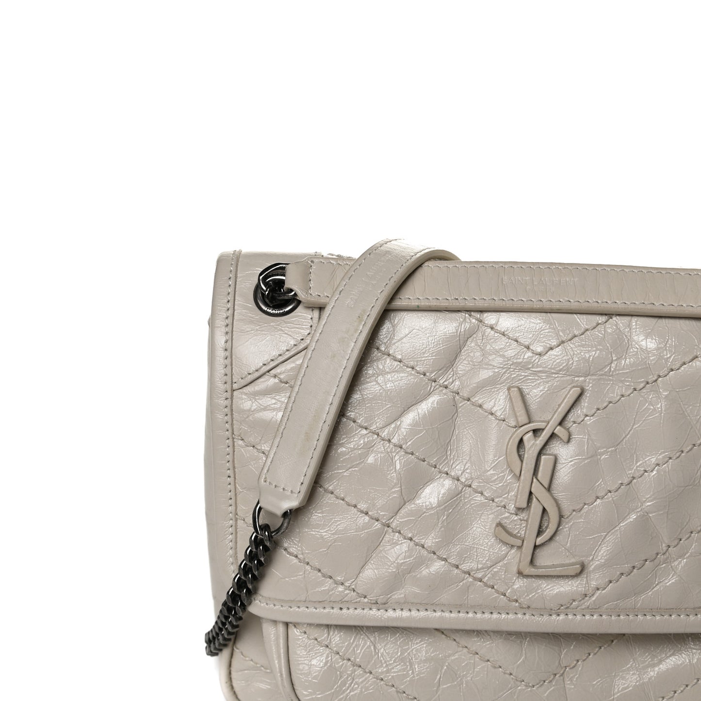 Crinkled Calfskin Matelasse Monogram Baby Niki Chain Satchel Light Natural