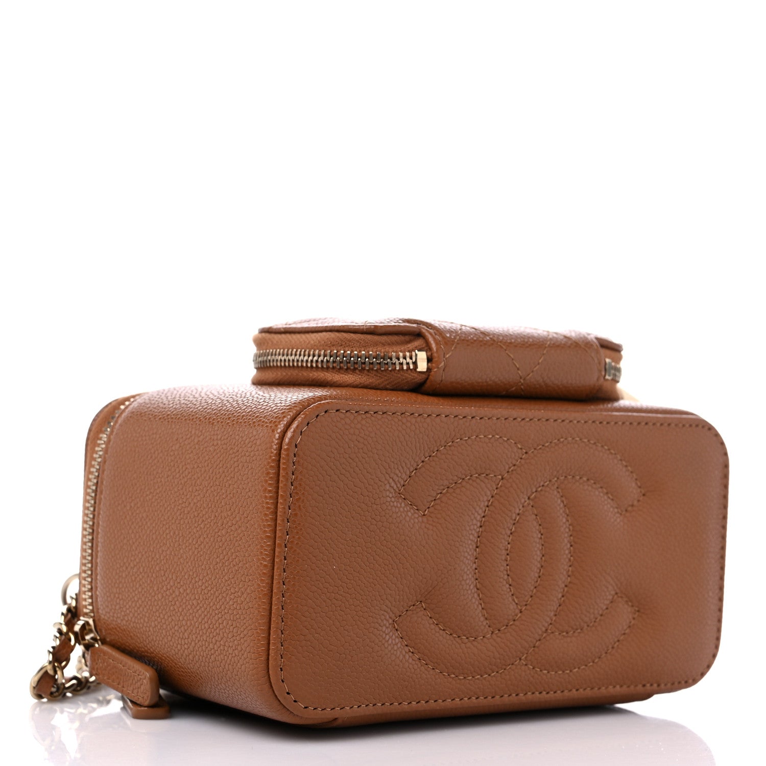 Chanel Caviar Quilted Top Handle Pocket Vanity Case Camel 4 of 10