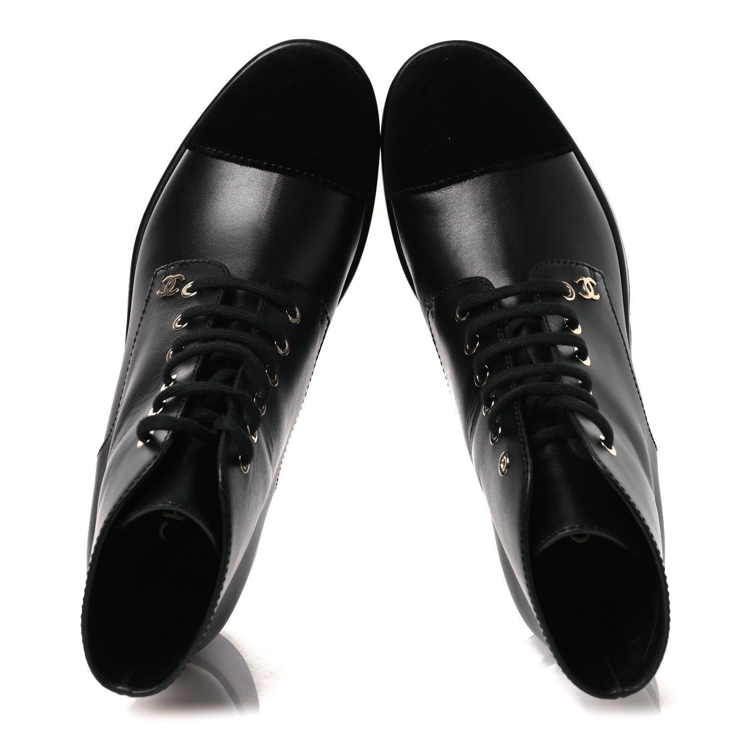 Chanel Calfskin Velvet CC Cap Toe Boots 40 Black 2 of 12
