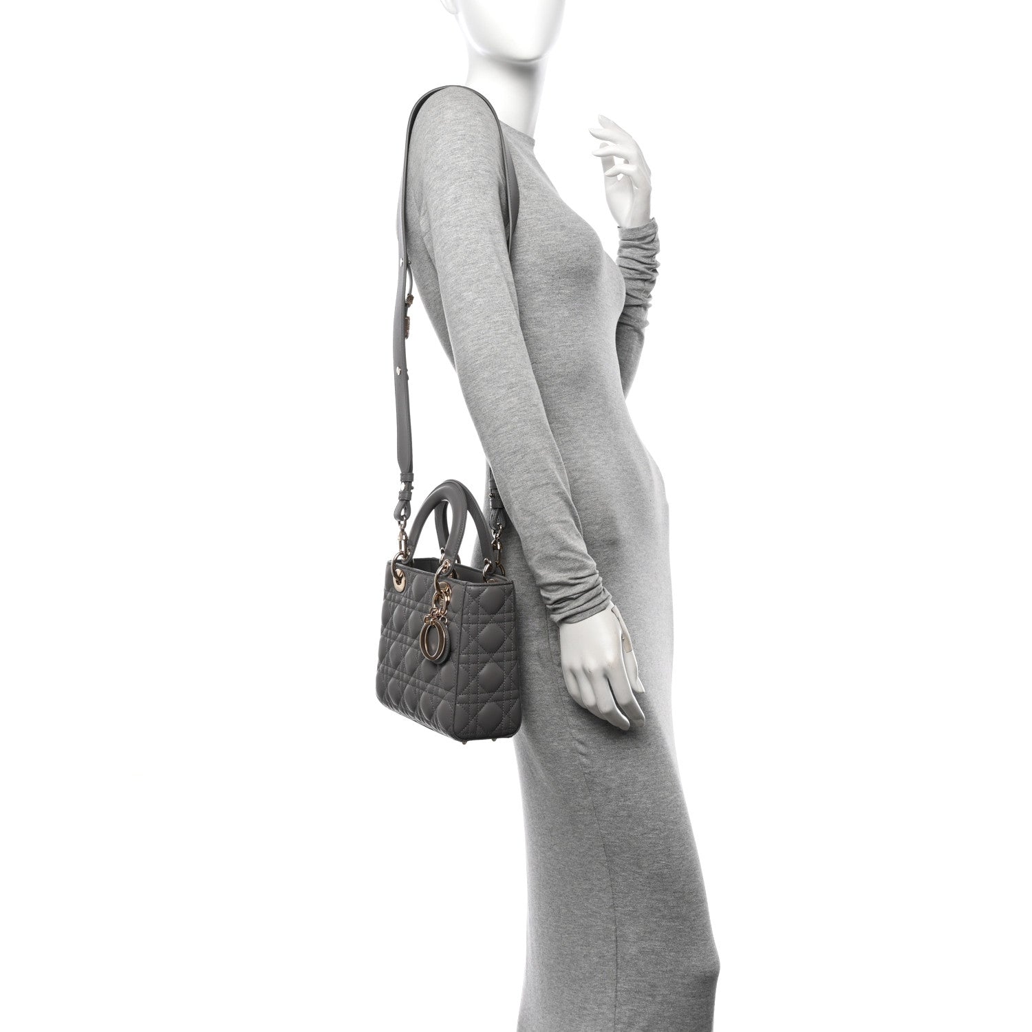 Christian Dior Lambskin Cannage Small My ABCDior Lady Dior Grey 2 of 13