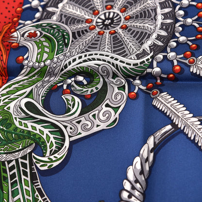 Hermes Silk Zenobie Reine De Palmyre Scarf 90 Marine Rouge Gris 7 of 7